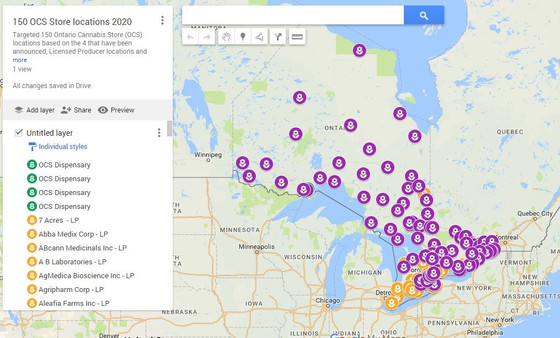 150 OCS Store locations 2020Targeted 150 Ontario Cannabis Store locations based on the 4 that have b